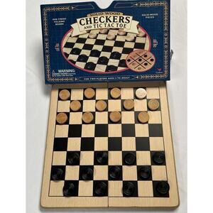 Cardinal Checkers Tic Tac Toe Set Folding Solid Wood Board 11.5x11.5 in Case